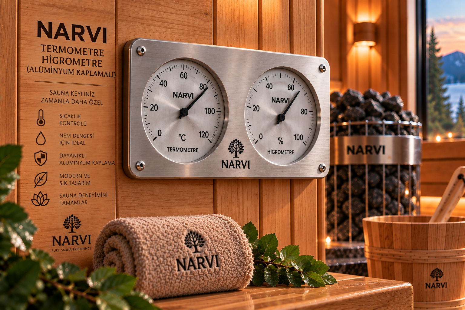 Termometre Higrometre (Alüminyum Kaplamalı) sauna ürünü